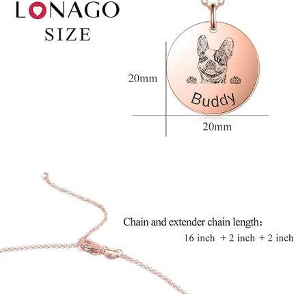 LONAGO 925 Sterling Silver Custom Dog Cat Portrait Photo Necklace Personalized Pet Engraved Picture Pendant Memorial Gift Name Jewelry for Women Mom