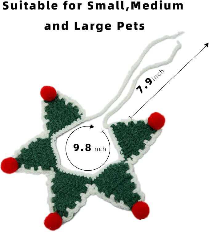 Christmas Cat Costume,Handmade Christmas Tree Dog Hat,Cat Outfit,Dog Costume,Adjustable Fit Five-Pointed Star Kitten Clothes,Pet Accessories for Party,Outgoing