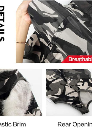 Cat Recovery Suit for Male and Female Surgical Post Surgery Soft Cone Onesie Shirt Clothes Neuter Licking Protective Diapers Outfit Cover Kitten Spay Collar(L, Camouflage)