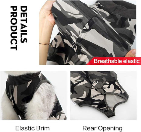 Cat Recovery Suit for Male and Female Surgical Post Surgery Soft Cone Onesie Shirt Clothes Neuter Licking Protective Diapers Outfit Cover Kitten Spay Collar(L, Camouflage)