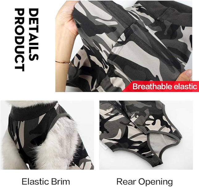 Cat Recovery Suit for Male and Female Surgical Post Surgery Soft Cone Onesie Shirt Clothes Neuter Licking Protective Diapers Outfit Cover Kitten Spay Collar(L, Camouflage)