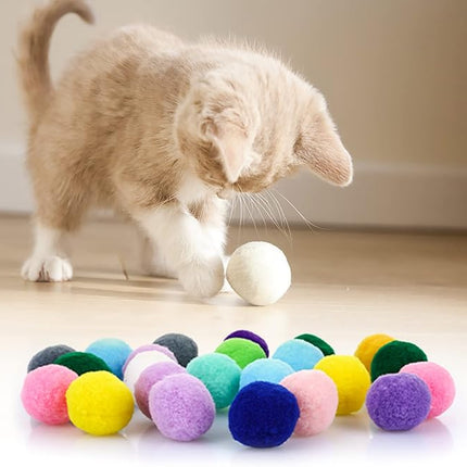 Large Cat Toy Balls, Soft Cat Balls 1Inch Kitten Pom poms Ball Cat Play Toy (50 Pcs)