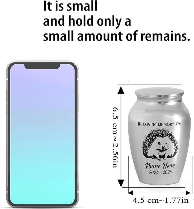 Artsy Woodsy Personalized Hedgehog Pet Memorial Cremation Mini Urn, Decorative Keepsake Small Urns for Ashes 2.56 inch, Remembrance Gifts for Pet Lovers in Loving Memory (01, 2.56x1.77)