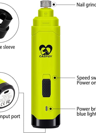 Casfuy Dog Nail Grinder Upgraded - Professional 2-Speed Electric Rechargeable Pet Nail Trimmer Painless Paws Grooming & Smoothing for Small Medium Large Dogs & Cats (Green)
