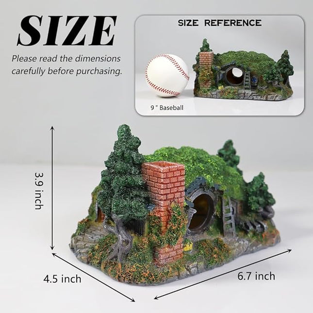 Hobbit Fish Tank Decorations Reptile House Hidden Hole Landscaping for Aquarium and Reptiles Decorations Mini Garden Decorating Two Sizes (S)