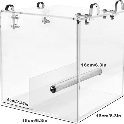 No Mess Bird Feeder for Cage - Automatic Bird Feeder Transparent Food Container Acrylic No Spill Cage Seed Catcher with Stainless Steel Hooks for Parrot Parakeet Cockatiels Lovebirds