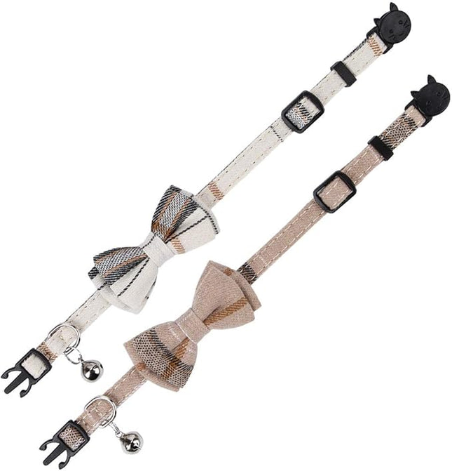 Faleela Breakaway Cat Collar with Bells - 2 Pack Cat Collar with Bells, Cat Collars with Bandana, Accessories for Pet Collars, Adjustable for Cats and Small Dogs (Beige+Brown)