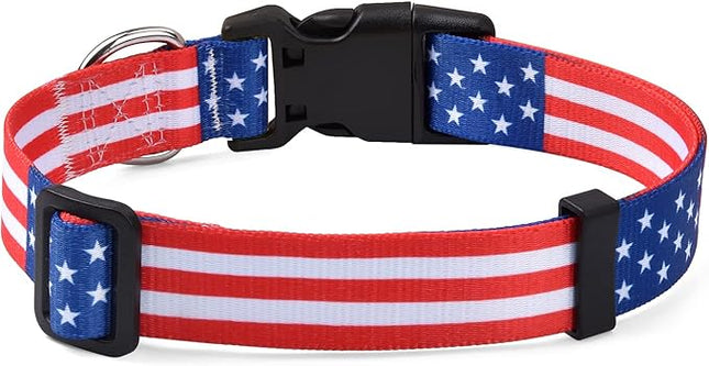 American Flag Dog Collar - Patriotic, US Flag Pattern, Star & Stripes, Fourth of July Dog Collar, Adjustable for Small Medium Large Dogs(Classic US,M)