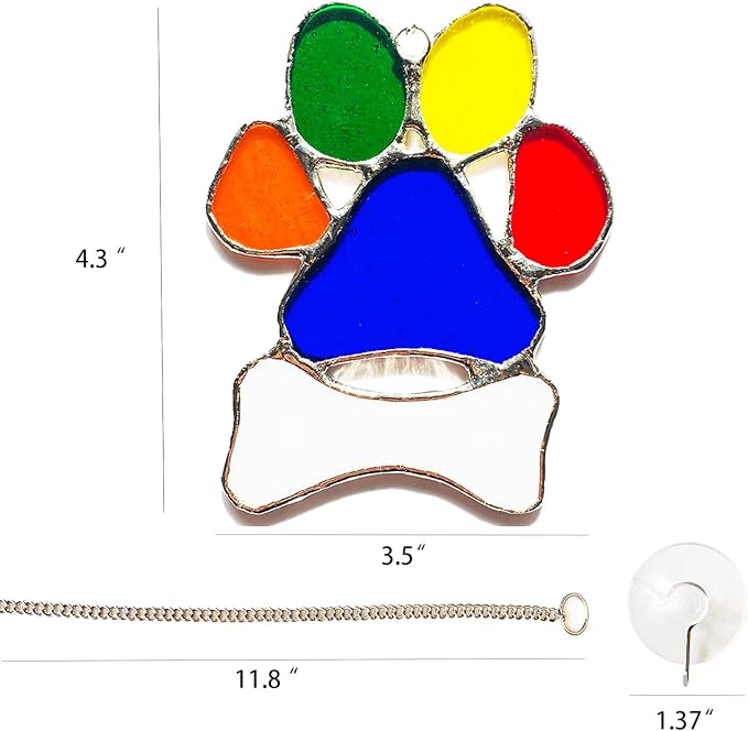 Rainbow Bridge Dog Memorial Gifts Suncatcher for Window, Stained Glass Window Hanging Pet Paw Print Ornament, Pet Memorial Gifts for Dogs & Cats Lovers, Dog Loss Sympathy Gift