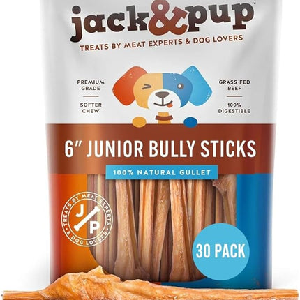 Jack&Pup 6 Inch Bladder Bully Sticks for Small Dogs (30 Pack) Single Ingredient Dog Treats, Puppy Chew Sticks