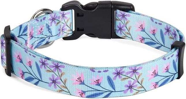Dog Collar with Bohemia Floral Tribal Geometric Patterns - Soft Ethnic Style Collar Adjustable for Small Medium Large Dogs(Floral Purple,XS)