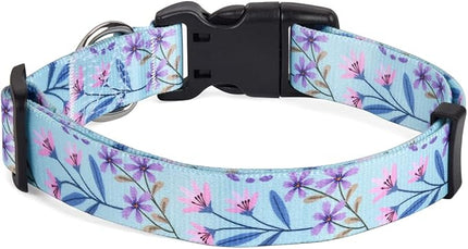 Dog Collar with Bohemia Floral Tribal Geometric Patterns - Soft Ethnic Style Collar Adjustable for Small Medium Large Dogs(Floral Purple,M)