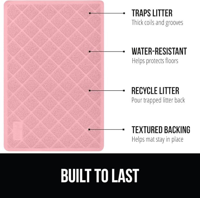 GORILLA GRIP Cat Litter Box Mat, 35x23, Water Resistant, US Designed Kitty Litter Trapping Mats, Easy to Clean, Scatter Control, Less Mess and Clean Floors, Kitten Supplies for Indoor Cats, Light Pink