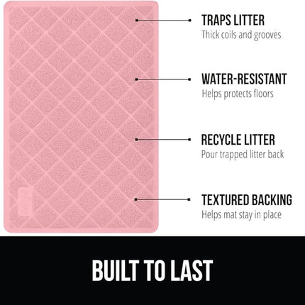 GORILLA GRIP Cat Litter Box Mat, Water Resistant, US Designed Kitty Litter Trapping Mats, Easy to Clean, Scatter Control, Less Mess and Clean Floors, Kitten Supplies for Indoor Cats, 17x11 Light Pink