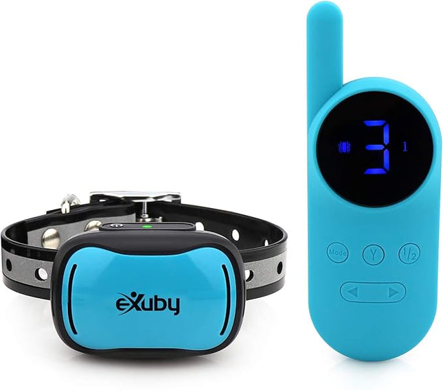 eXuby - Tiny Shock Collar for Small Dogs 5-15lbs - Smallest Collar on The Market - Sound, Vibration, & Shock - 9 Intensity Levels - Pocket-Size Remote - Long Battery Life - Water-Resistant (Teal)