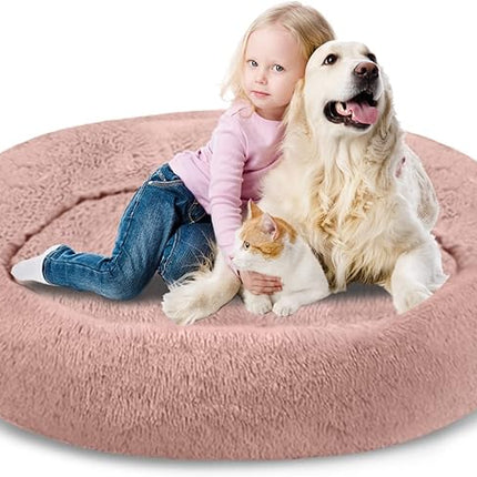 SAVFOX Plush Calming Dog & Cat Beds - Donut Shaped, Comfy Cuddler in Faux Fur, Washable, Multiple Sizes XS-XXL