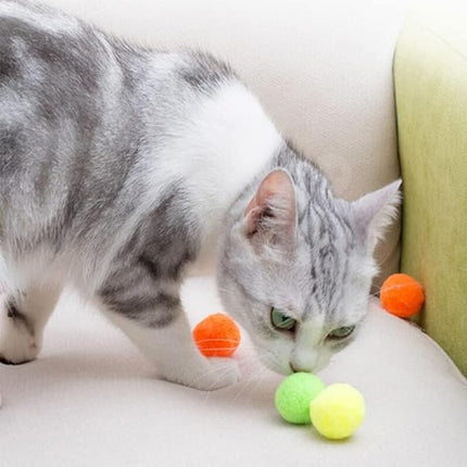 30 Pcs Soft Pom Pom Balls for Kittens with Cat Ball Launcher Toy, Interactive Plush Toy for Kitten Training and Play - Pet Products for Cats (3.0 CM with Bloster)