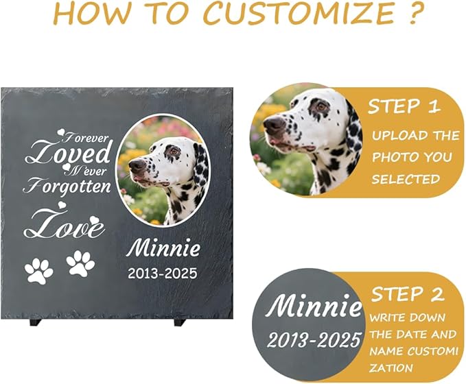 Dog Memorial Gifts for Loss of Dog, Personalized Pet Memorial Stone, Custom Dog Grave Marker with Name & Photo, Sympathy Gifts for Bereaved Pet Owners, Cemetery Decor (Style H)