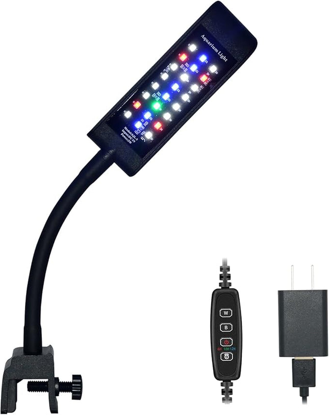 VARMHUS Fish Tank Clip on Light,Aquarium lED Light,Fish Tank RGB Clamp Plant Light with Timer Dimmer (4.8W)