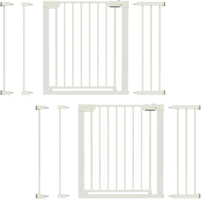 29.5-46" Baby Gate for Stairs, Baby Safety Essentials, Auto Close Gate for Doorways, Easy Install Pressure Mounted Dog Gate Indoor, Pet Gates for Dogs, White (2 Pack)