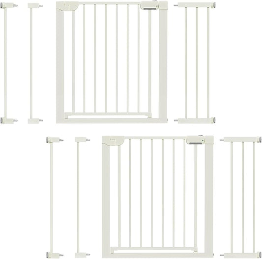 29.5-46" Baby Gate for Stairs, Baby Safety Essentials, Auto Close Gate for Doorways, Easy Install Pressure Mounted Dog Gate Indoor, Pet Gates for Dogs, White (2 Pack)
