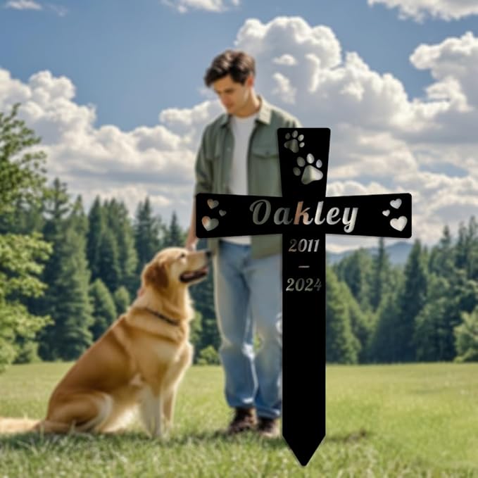 Custom Dog Grave Marker Metal Cross Memorial Gifts Personalized Pet Loss Sign with Name Dog Tombstones for Graves Outdoor Dog Yard Stake