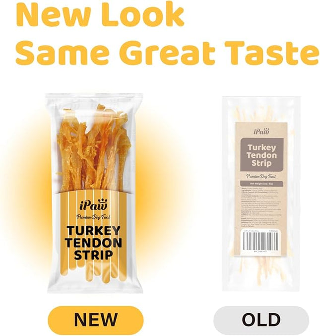 iPaw Turkey Tendons for Dogs, 100% Turkey and US Sourced Raw Material, Hypoallergenic, All Natural Human Grade Puppy Chew, Rawhide Alternative Dog Treats, 5 Unit/Pack Strip
