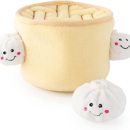 ZippyPaws Burrow- Interactive Dog & Puppy Toys for Boredom, Stimulating Pet Products to Keep Them Busy, Hide & Seek Plush Dog Puzzles, Enrichment Squeaky Toy, for Small & Medium Dogs- Soup Dumplings