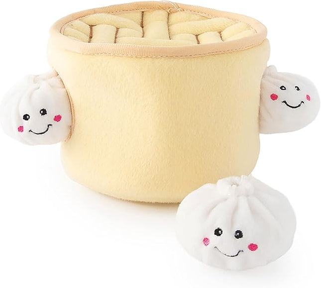 ZippyPaws Burrow- Interactive Dog & Puppy Toys for Boredom, Stimulating Pet Products to Keep Them Busy, Hide & Seek Plush Dog Puzzles, Enrichment Squeaky Toy, for Small & Medium Dogs- Soup Dumplings