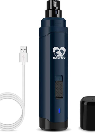 Casfuy Dog Nail Grinder Upgraded - Professional 2-Speed Electric Rechargeable Pet Nail Trimmer Painless Paws Grooming & Smoothing for Small Medium Large Dogs & Cats(Dark Blue)