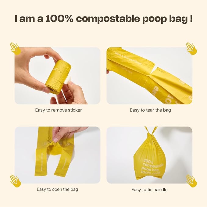 Compostable Dog Poop Bags Rolls with Handles ASTM D6400 & EN 13432 Compliant 144Counts Biodegradable Dog Waste Bags for Dogs Leak Proof Extra Thick Waste Bags for Walking Doggy