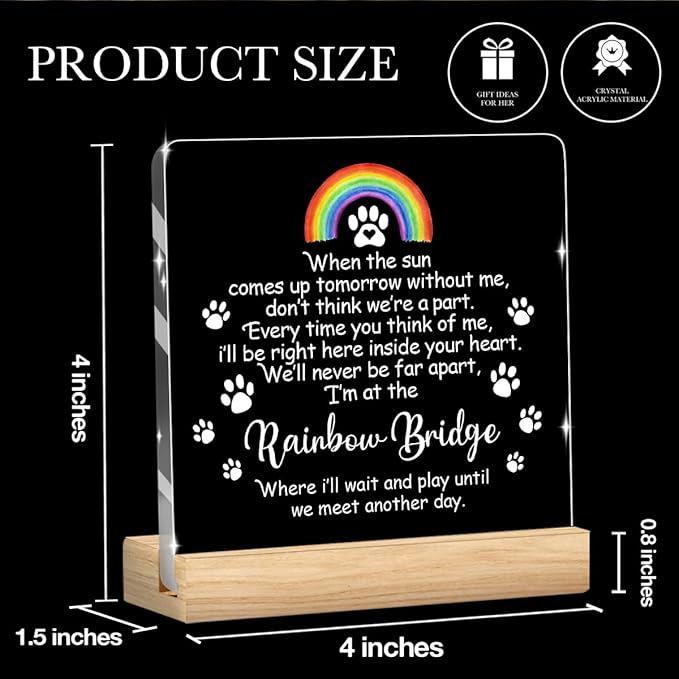 Pet Memorial Gifts,Rainbow Bridge Dog Memorial Gifts， Sympathy Gift for Loss of Dog Cat, Pet Memorial Acrylic Rainbow Bridge Decorations Condolences Gifts for Pet Loss Remembrance Keepsake A02