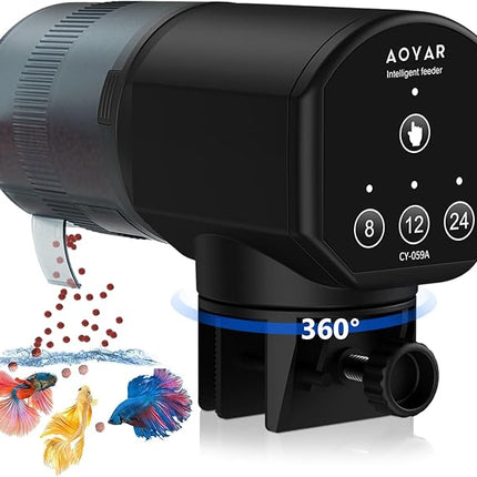 Automatic Fish Feeder Dispenser for Aquarium: 200ml Large Capacity Auto Feeders for Small Tank Turtle Betta Koi - Battery Food Feeding Timer for Flakes Pellet Vacation Weekend Day