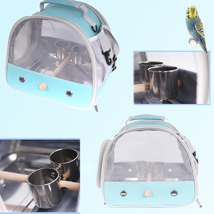 Bird Feeder Cups with Clamp Mount on Standing Perch, 2 Stainless Steel Cups for Food and Water, Compatible for halinfer's All Bird Carrier and Backpack Wooden and Rope Perch