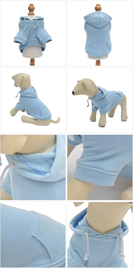 Lovelonglong Blank Basic Hoodie Sweatshirt for Dogs 100% Cotton Fits Small Medium Dachshund Large Dog Sky-Blue S