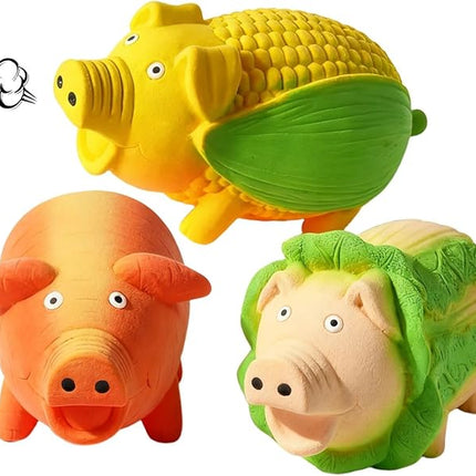 3-Pack Squeaky Vegetable - Shaped Pig Dog Toys with Grunts & Oinks,Durable Rubber Puppy Chew Toys with Interactive Latex Design