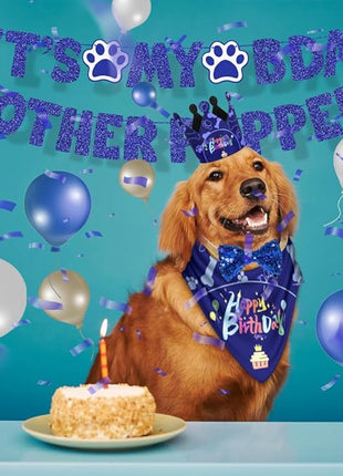 Birthday Bandana Hat Set - Dog Party Supplies with Cute Bow Tie and Birthday Banner for Small, Medium & Large Dogs
