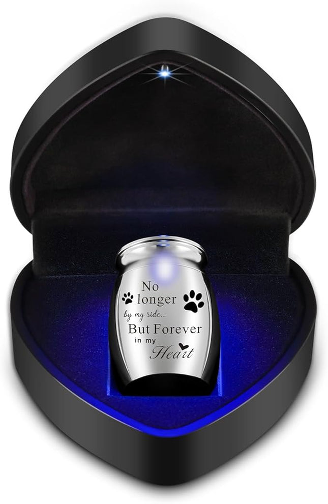 XIUDA 1.57 inches Mini Pet Memorial Small Urns for Dog and Cat Ashes, Stainless Steel Cremation Urn, Pet Paw Print Keepsake Urn for Ashes - No Longer by My Side Forever in My Heart