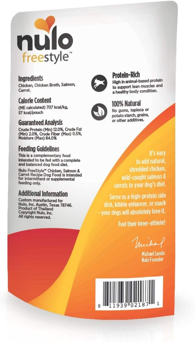Nulo Freestyle Chicken, Salmon, & Carrot in Broth Real Meat Dog Food Topper, 2.8 Ounce (Pack of 24)