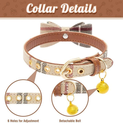 EXPAWLORER Dog Collar and Leash Set - Classic Plaid Dog Bow Tie and Dog Bandana Collar with Bell, Dog Leash Tangle Free, Adjustable Collars for Small Medium Large Dogs Cats, Holiday Ideal Gift, S
