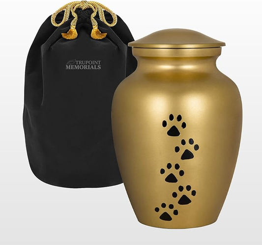 Trupoint Memorials Small Pet Urn for Dogs and Cats Ashes, Paws Print Gold Cremation Urns for Pets up to 17 lbs