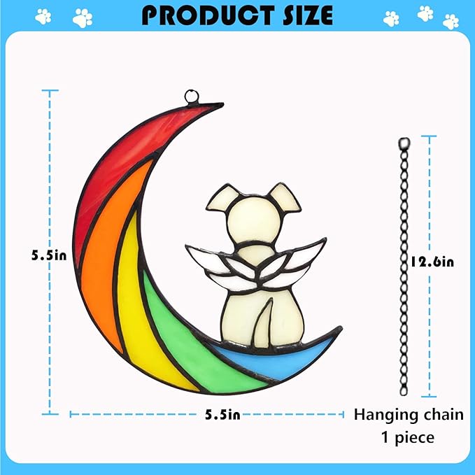 Stained Glass Rainbow Bridge Dog Memorial Gifts for Loss of Dog Sympathy Gift Suncatcher, Angel Wings Passing Away Remembrance Memory, Pet Sympathy Gifts for Dogs, Pet Lovers, Window Hanging