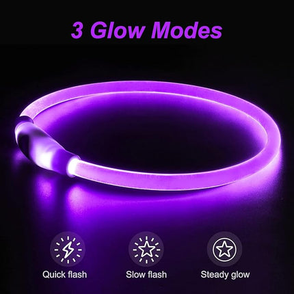 Light Up Dog Collars, USB Rechargeable Dlitk LED Dog Collar 1 Count, TPU Cuttable Size Glow Collar for Dogs, Dog Collar Light, Please Do Not Use Fast Charging (Purple)