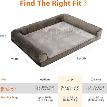 Amazon Basics Dog Bed with Cooling Gel Memory Foam, Pressure-Relief Support for Dogs up to 55lbs, Non-Slip Bottom, Machine Washable Cover, Large Sized (36" x 27"), Taupe