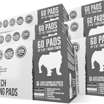 Bulldoglogy Carbon Black Puppy Pee Pads with Adhesive Sticky Tape - Extra Large Charcoal Housebreaking Dog Training Wee Pads (24x35) (360-Count, Black)