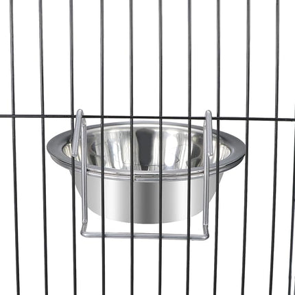 Wontee Pet Bowl Stainless Steel Hanging Food Water Bowls Bird Cage Feeder for Birds, Parrots, Small Sized Dogs and Cats (M)