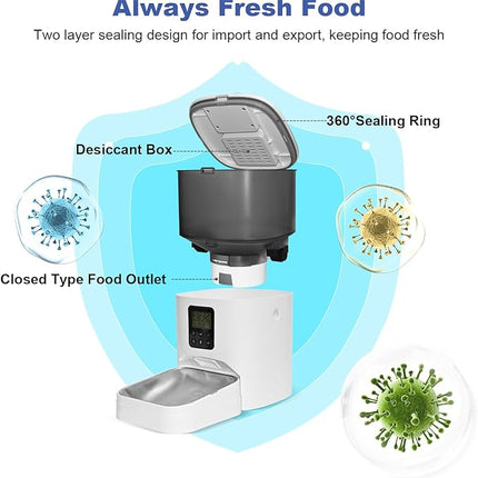Automatic Cat Feeder, 4L Cat Food Dispenser with 10s Voice Recorder, Pet Feeder up to 8 Meals per Day, Timed Cat Feeder with Dry Food Sealed Ring (Jade White, 4L)