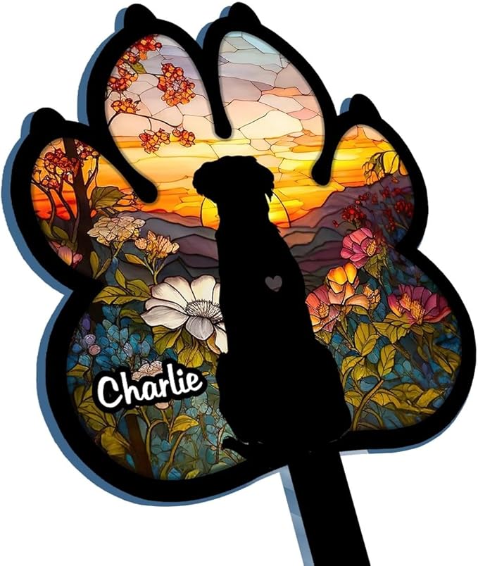 Pawfect House Custom Stain Glass Style Acrylic Garden Stake, Personalized Pet Memorial Gifts for Dogs, Love Knows No Goodbye, Loss of Pet Sympathy Gift Dog, Pets Loss Gifts, in Memory of Dog