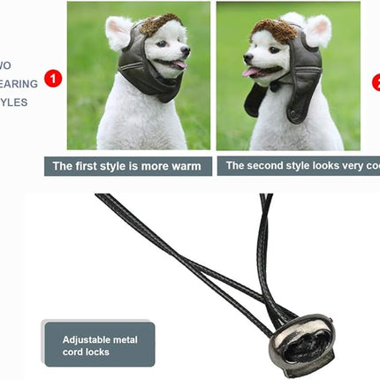 Leconpet Dog Aviator Hat, Dog Winter Pilot Hat with Ear Flaps for Cold Weather (M, Brown)