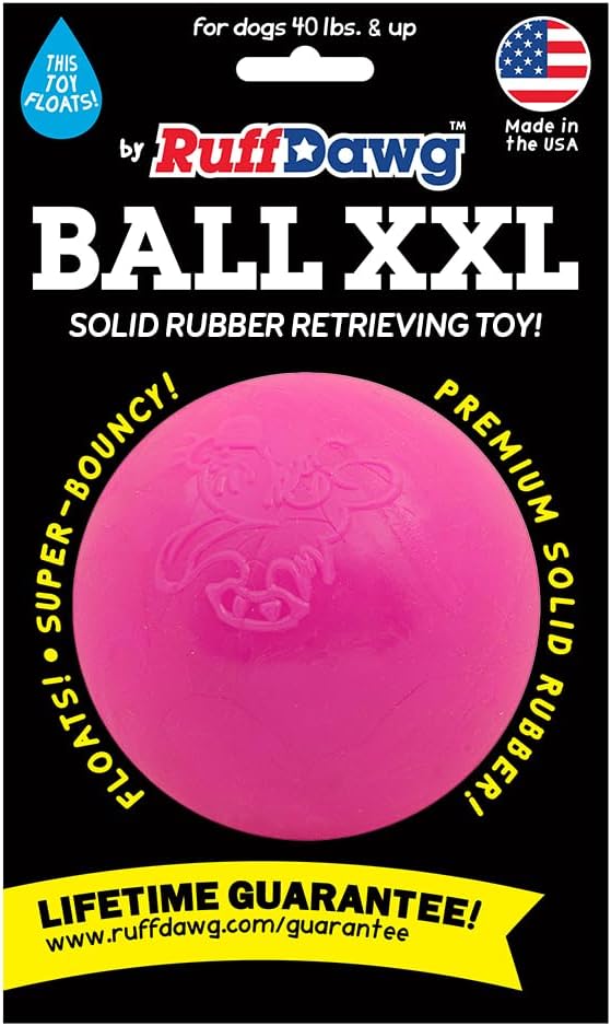 Ruff Dawg Ball XXL – Durable Rubber Dog Toy – Made in USA – Bouncy Ball in Bright Neon Colors – Great for Fetch, Teething & Outdoor Play, Floats in Water